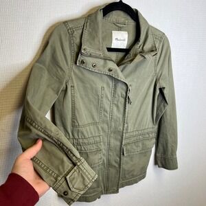 Madewell Fleet Jacket Army Green Cotton Utility Field Jacket Hidden Hood XS